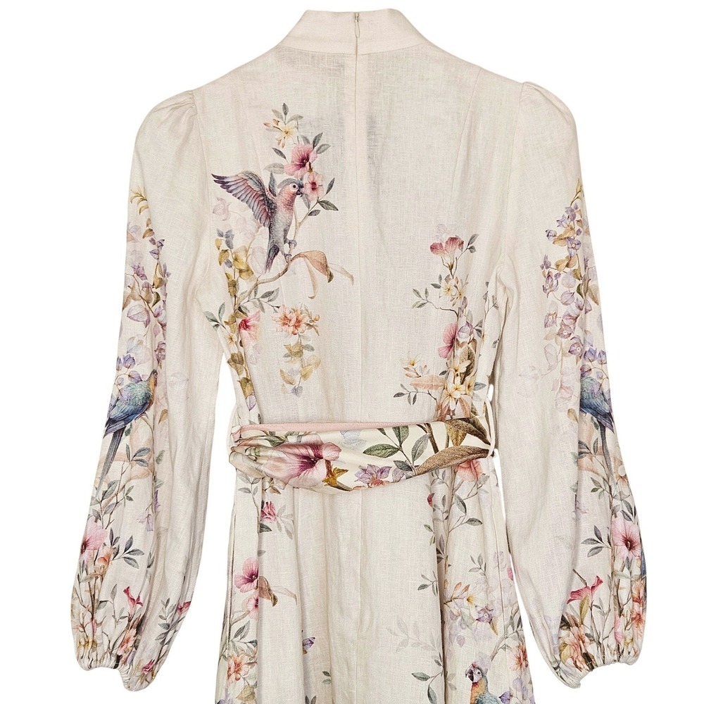 Zimmermann Rebellion Button Midi Dress Cream Aviary Linen Silk Belted Size US 4 - Picture 12 of 16